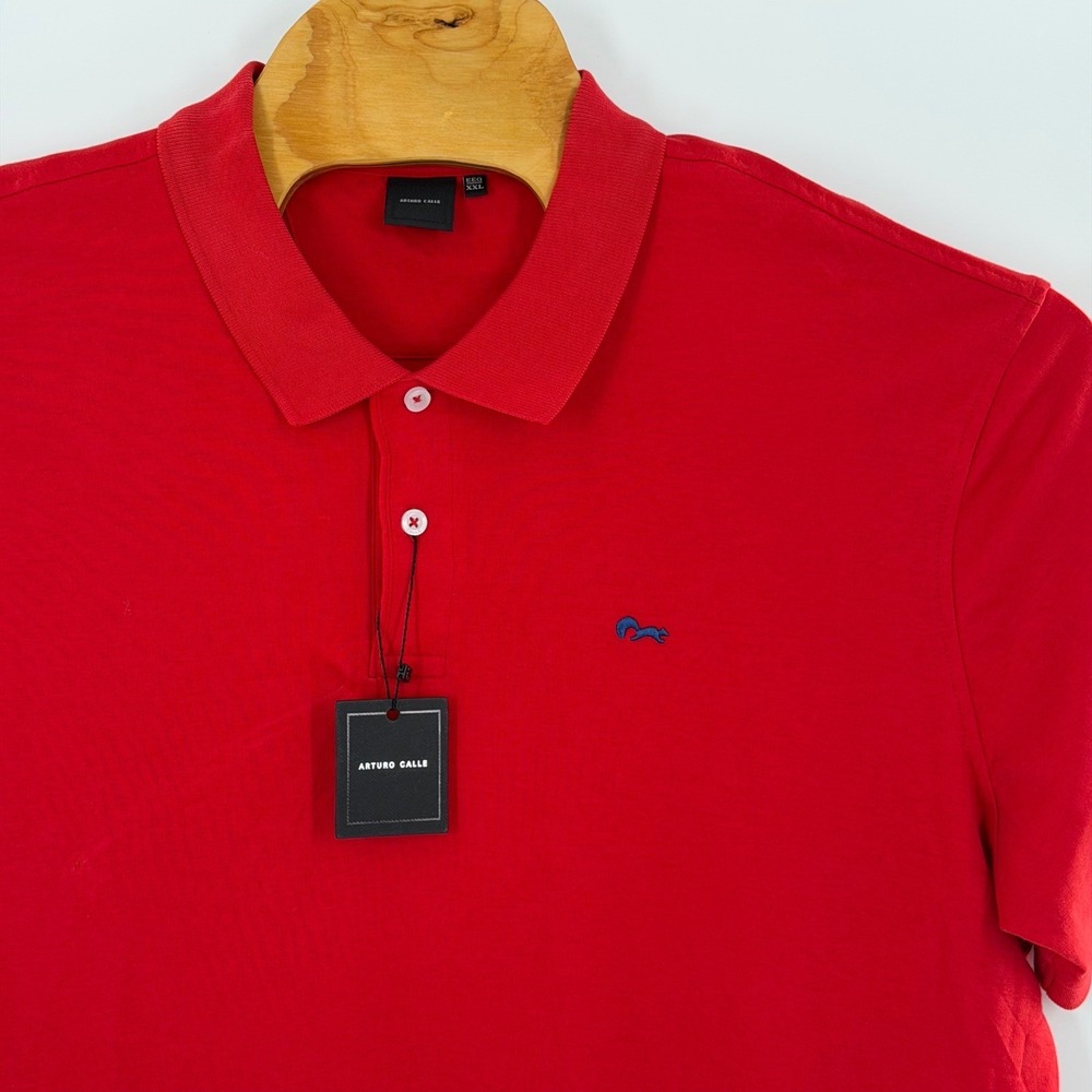 Arturo Calle Mens Red Short Sleeve Polo Shirt Blue Squirrel Logo Size XXL New - Picture 2 of 7